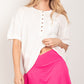 VERY J Twisted Sleeve Band Half Button Top