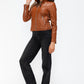 Snobbish Faux Leather Zip Up Drawstring Hooded Jacket