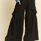 Davi & Dani Drawstring Ruched Detail Wide Leg Pants