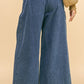 Davi & Dani Drawstring Hem Wide Leg Mid Rise Jeans