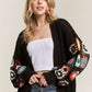 ADORA Full Size Contrast Crochet Open Front Long Sleeve Cardigan Plus Size