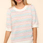 Haptics Round Neck Half Sleeve Multi Color Knit Top