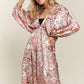 ADORA Printed V-Neck Batwing Sleeve Dress