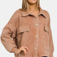 Zenana Wash Fleece Front Pocket Button Up Shacket