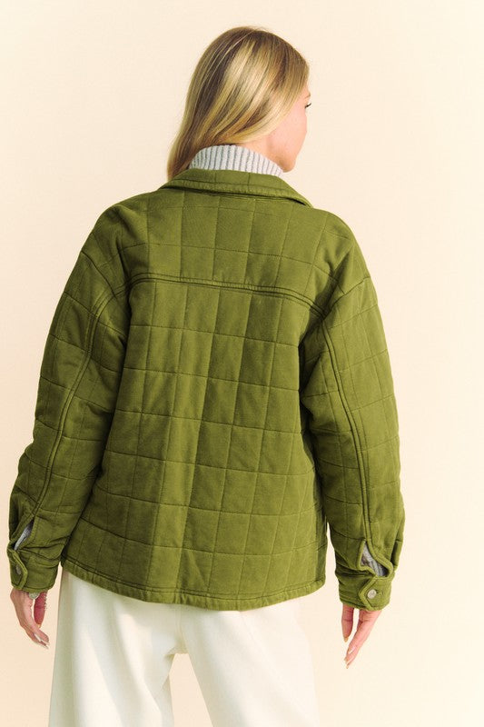 Davi & Dani Quilted Button Down Shacket with Chest Pockets