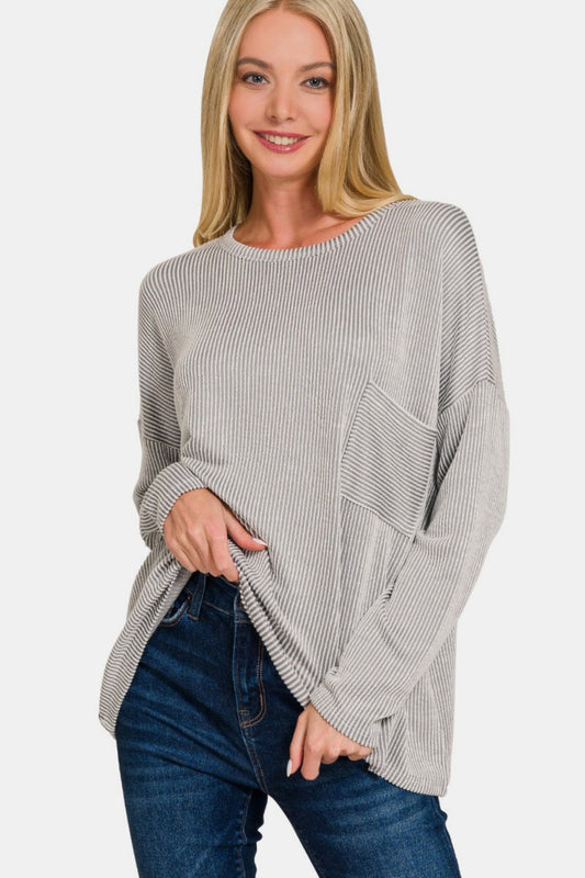 Zenana Ribbed Striped Long Sleeve T-Shirt