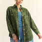 Davi & Dani Curved Hem Diamond Quilted Button Up Denim Shacket