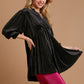 Umgee Full Size Beaded Frill Flounce Sleeve Velvet Babydoll Blouse