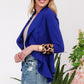 Celeste Full Size Rolled Leopard Cuff Open Front Blazer