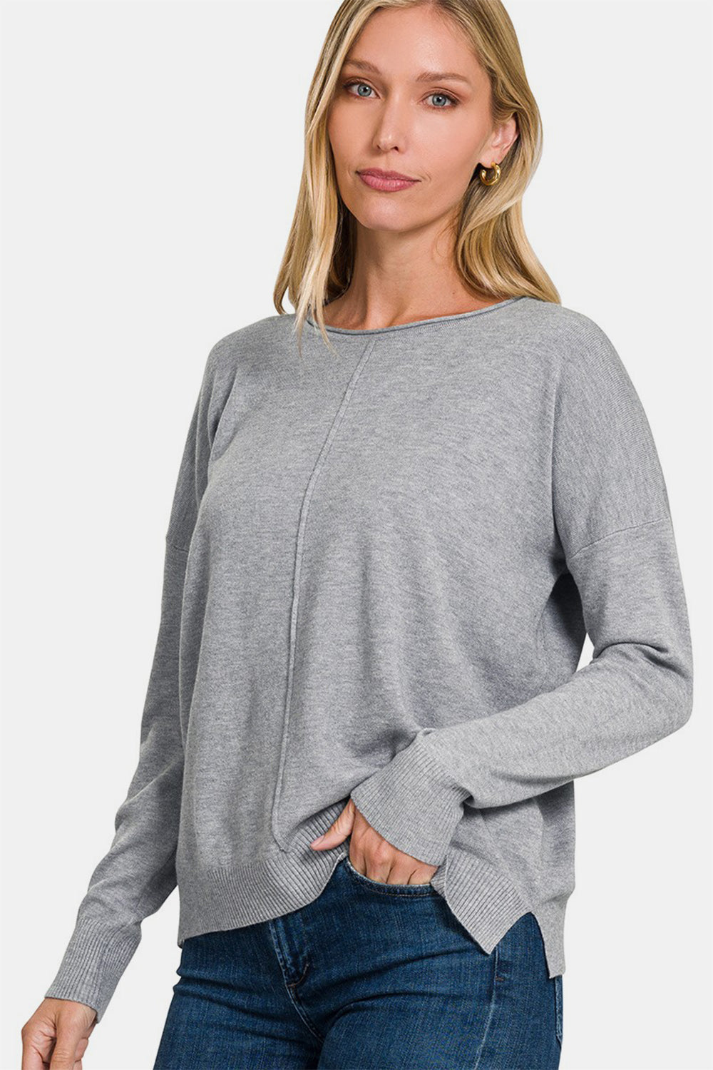 Zenana Front Seam Round Neck Sweater