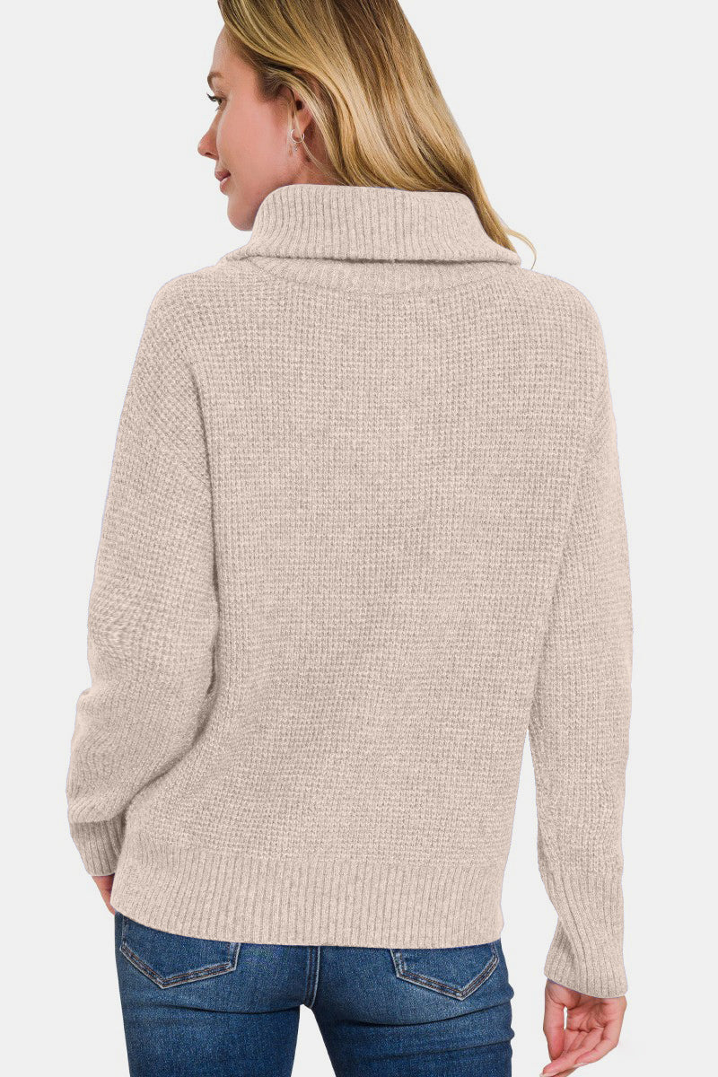 Zenana Half Zip Long Sleeve Sweater