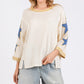 SAGE + FIG Star Patch Side Slit Round Neck Top