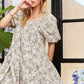 ADORA Floral Square Neck Puff Sleeve Dress