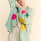 Davi & Dani Fuzzy Smile Open Front Long Sleeve Cardigan