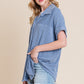 BOMBOM Button Up Short Sleeves Ribbed Shirt