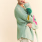 Davi & Dani Fuzzy Smile Open Front Long Sleeve Cardigan