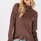 SAGE + FIG Glitter Mock Neck Lettuce Hem Long Sleeve Top