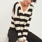 HYFVE Contrast Striped Cropped V-Neck Sweater