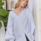 ADORA High-Low Striped Button Down Smocked Lantern Sleeve Shirt