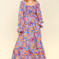 Haptics Smocked Floral Square Neck Flounce Sleeve Dress