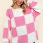 Haptics Full Size Checkered Round Neck Drop Shoulder Sweater