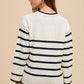 Annie Wear Side Slit Striped Round Neck Sweater