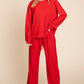 Super Lady Full Size Crinkle Check Round Neck Top and Pants Lounge Set