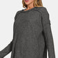 Zenana Full Size Exposed Seam Brushed Round Neck Sweater