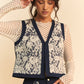 Davi & Dani Lace Patch Open Front Denim Vest