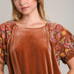 Umgee Velvet Embroidery Short Sleeve Blouse