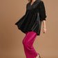 Umgee Full Size Beaded Frill Flounce Sleeve Velvet Babydoll Blouse