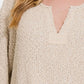 Zenana Notched Side Slit Patch Sweater