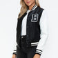 Love Me Now PU Leather Contrast Snap Down Bomber Jacket