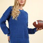 VERY J Waffle-Knit Exposed Seam Round Neck Sweater