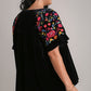 Umgee Full Size Velvet Embroidery Short Sleeve Blouse