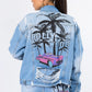 American Bazi Graphic Distressed Long Sleeve Denim Jacket