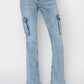 RISEN Full Size High Rise Cargo Flare Jeans