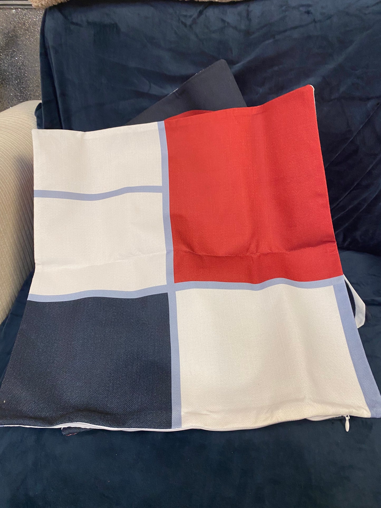 4 red white and blue abstract pillow covers
