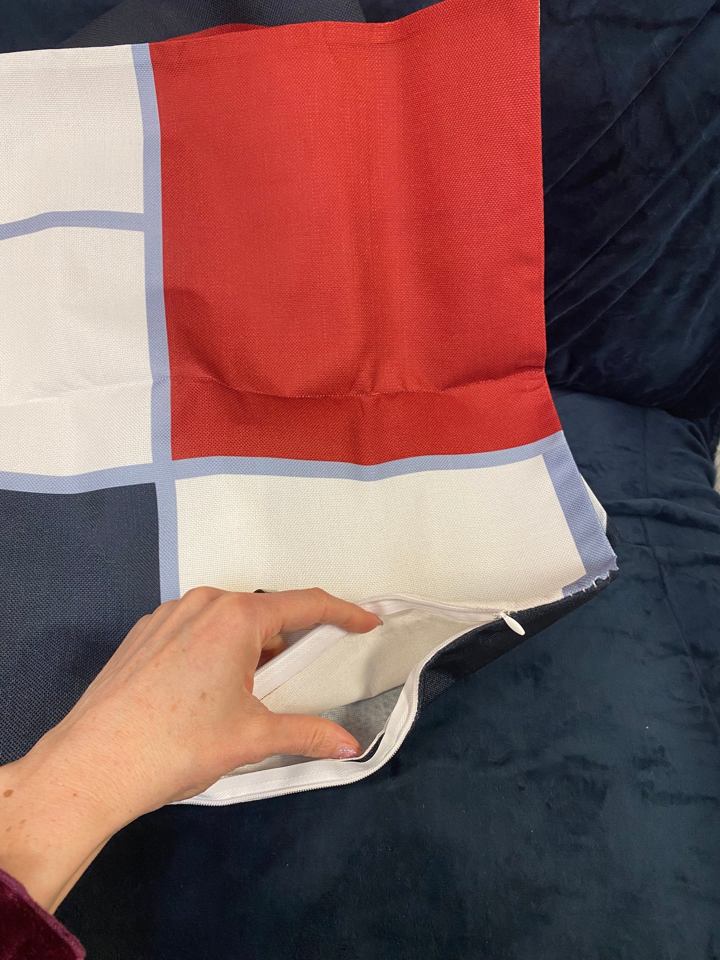 4 red white and blue abstract pillow covers