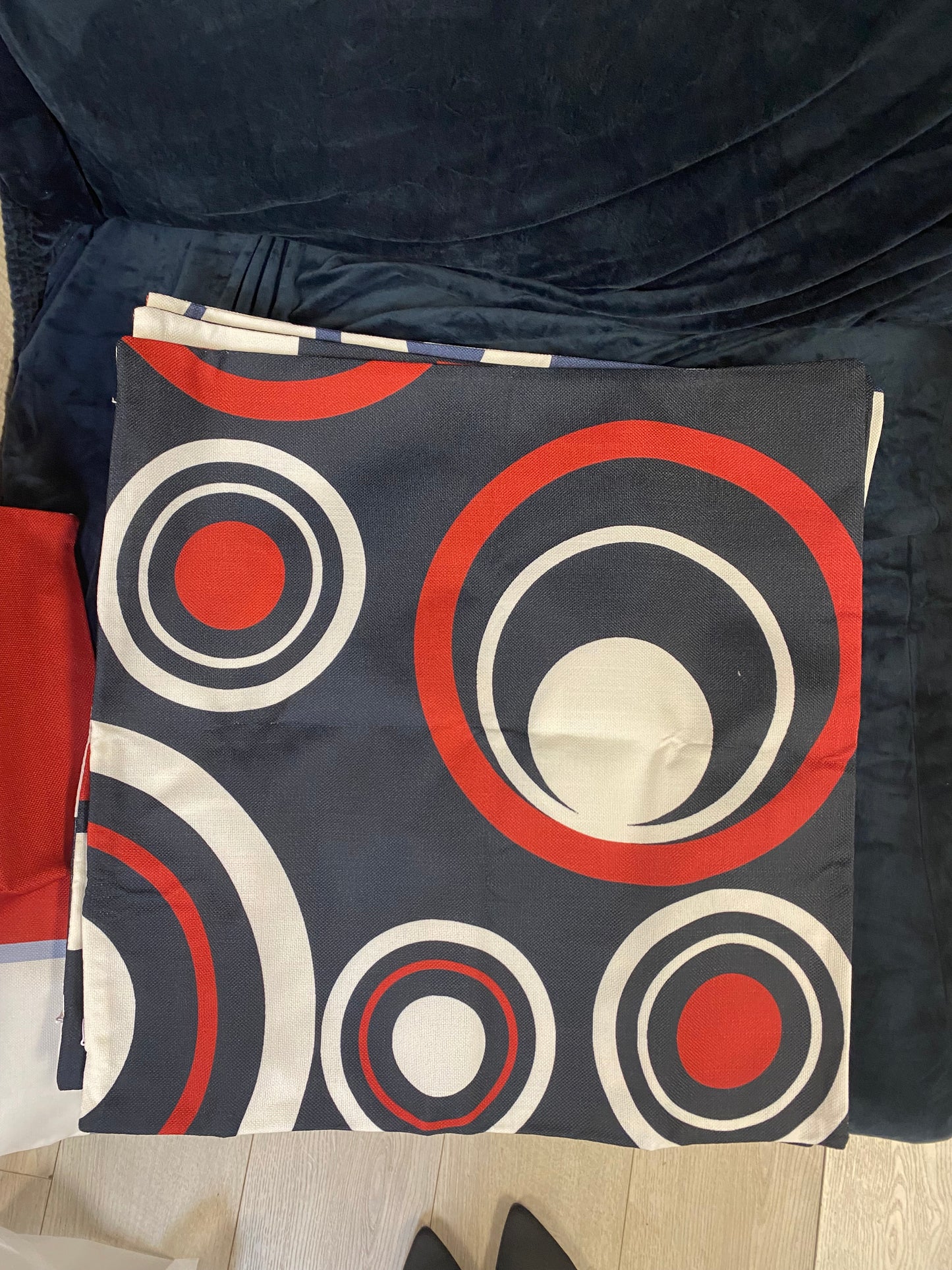 4 red white and blue abstract pillow covers