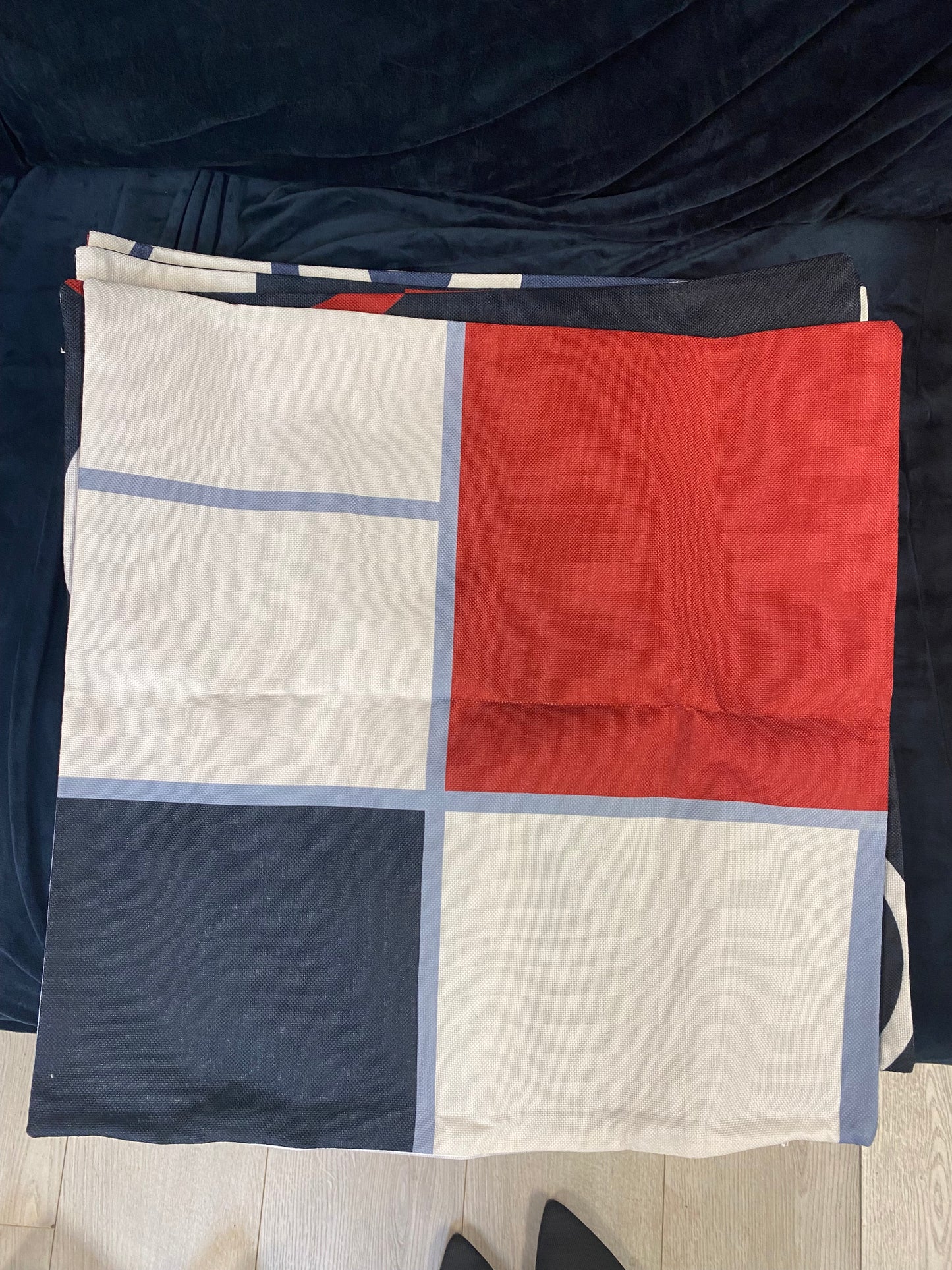 4 red white and blue abstract pillow covers