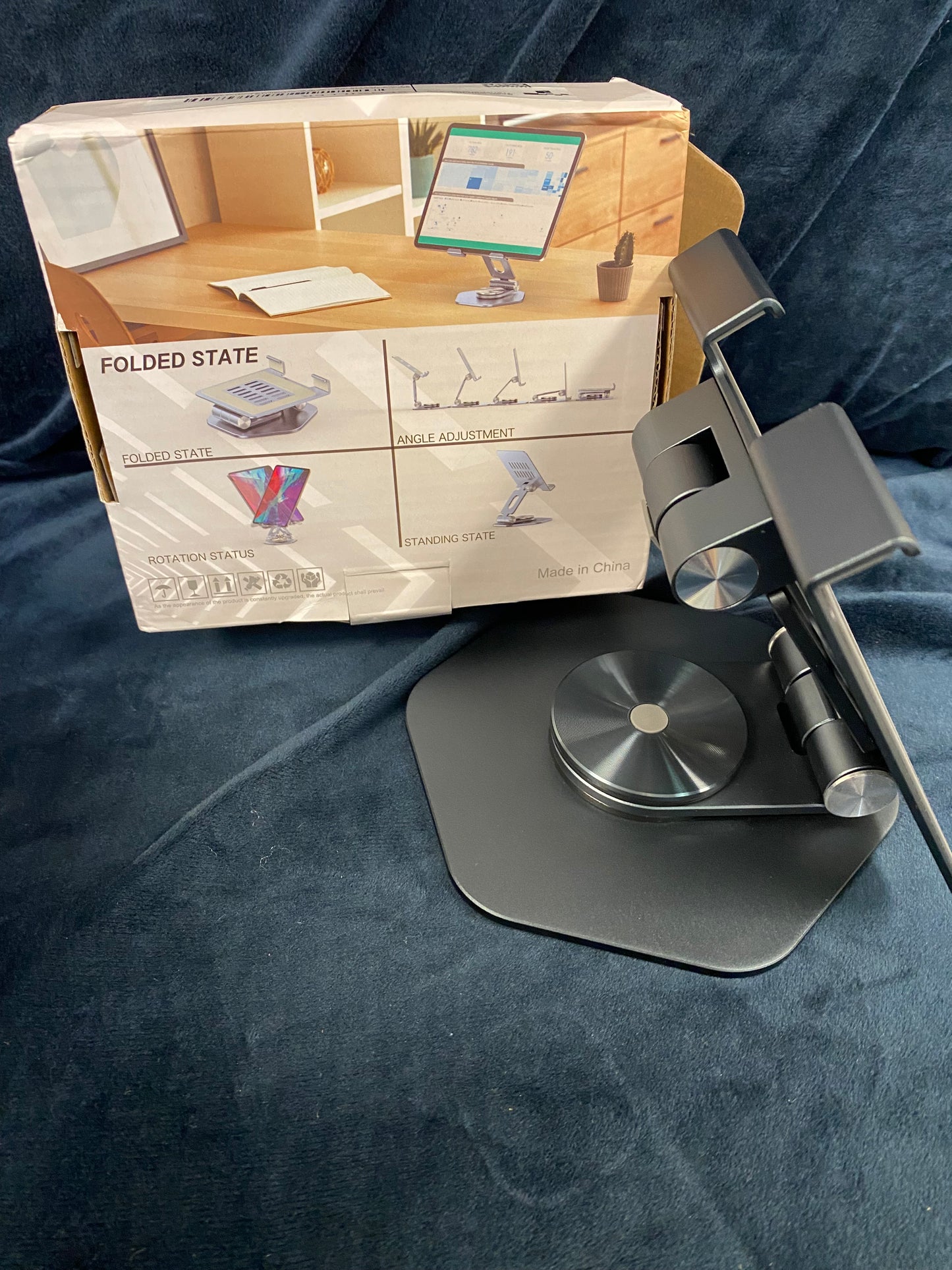 Sleek blue and silver tablet stand