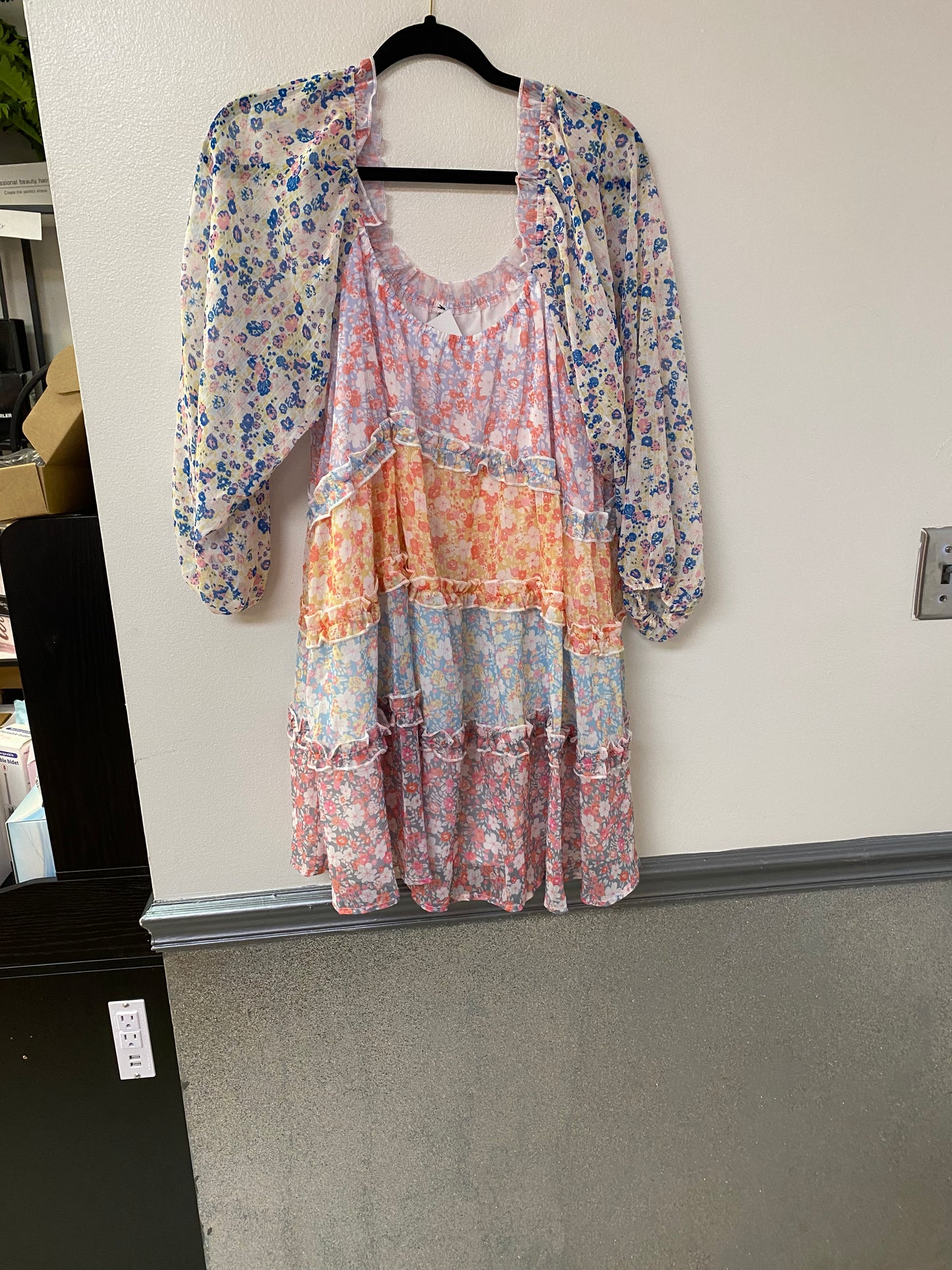 Floral long sleeve tiered dress