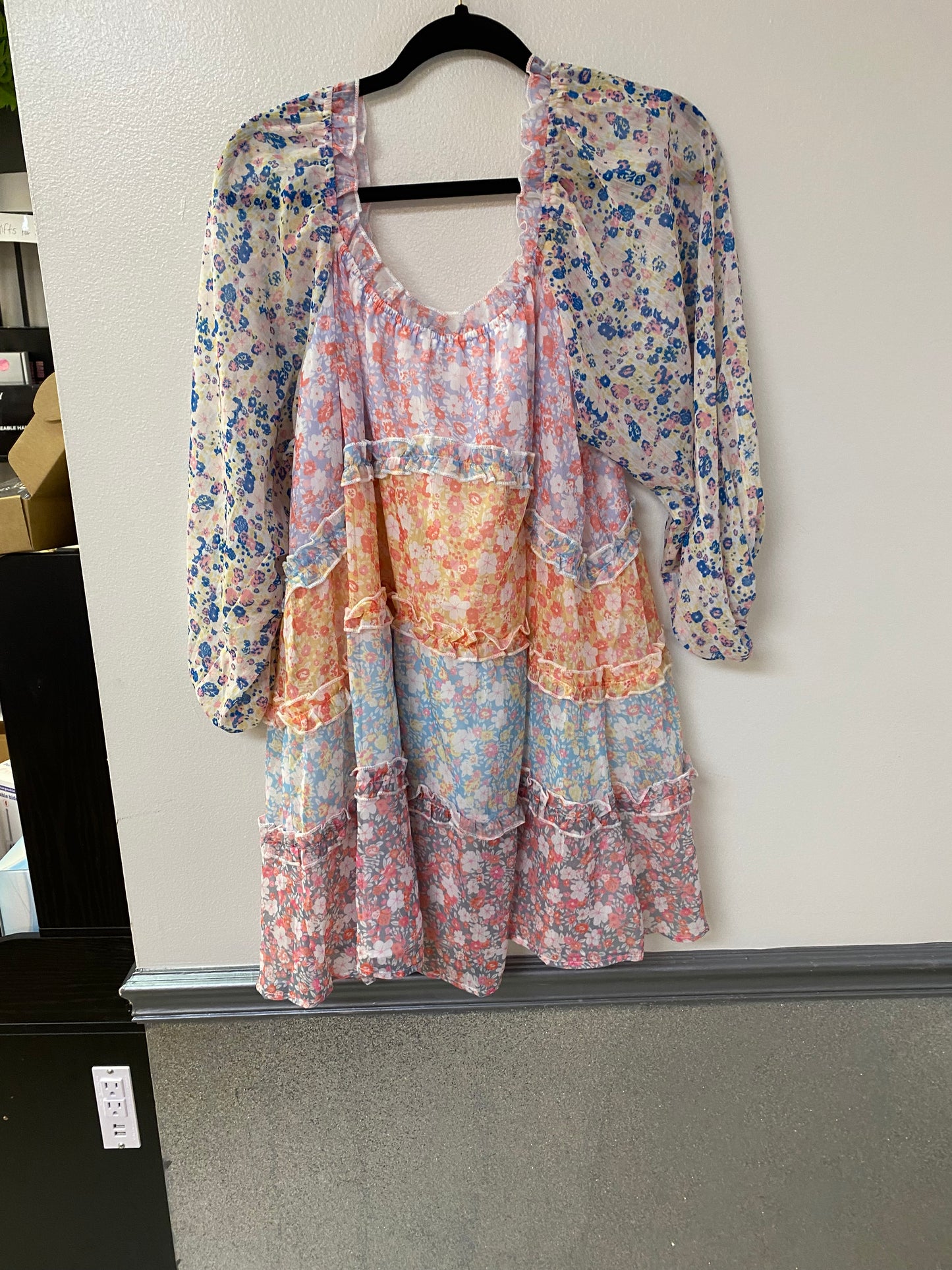 Floral long sleeve tiered dress