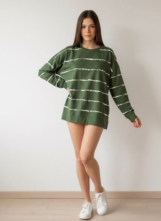 Green striped long sleeve top
