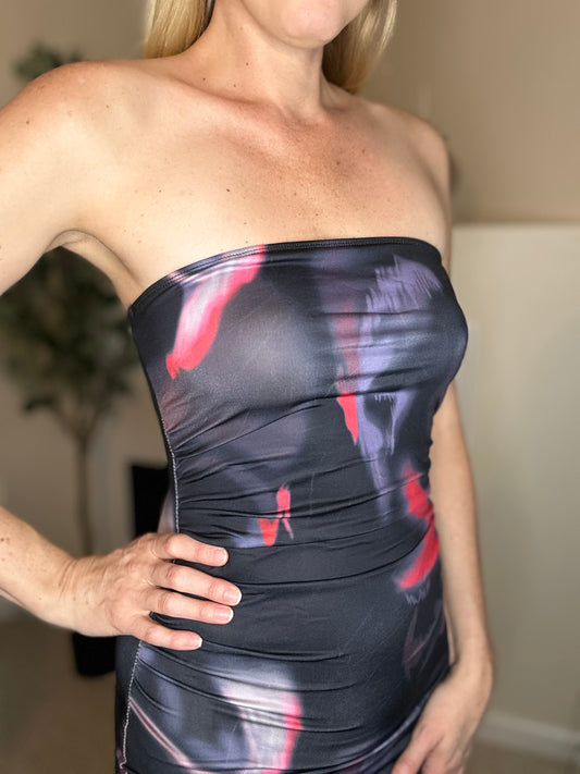 Black watercolor mini bodycon dress