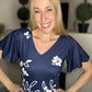 Navy blue floral midi dress