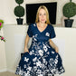 Navy blue floral midi dress