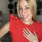 Red mini dress with ruffle sleeves