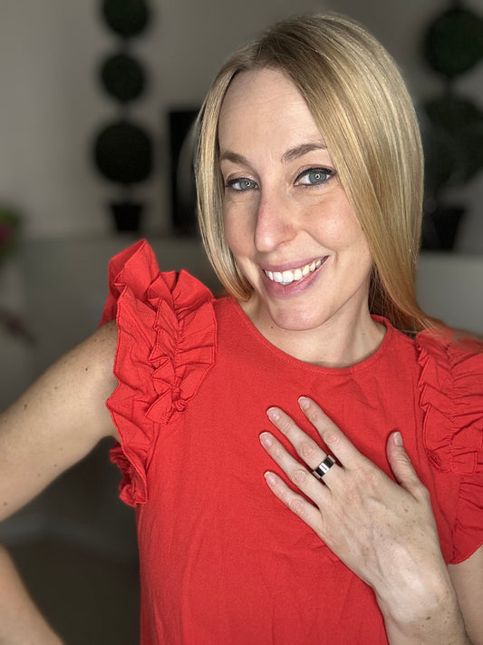 Red mini dress with ruffle sleeves